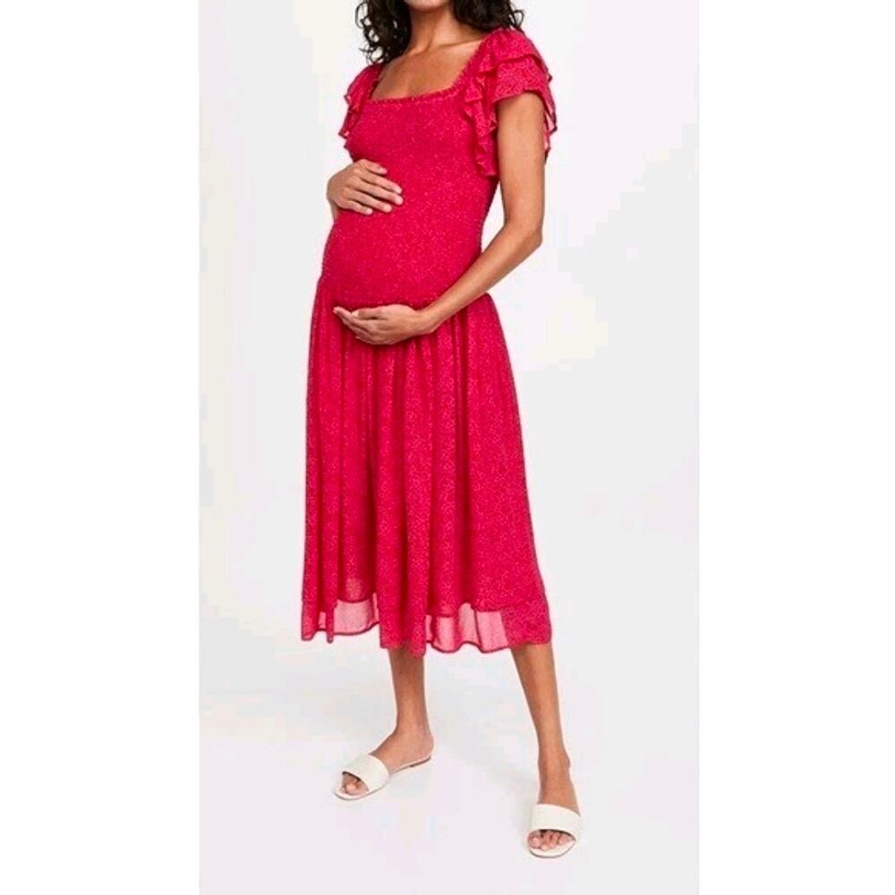 HATCH The Cosette Dress Pink Floral Smocked Maternity Midi Size 0
